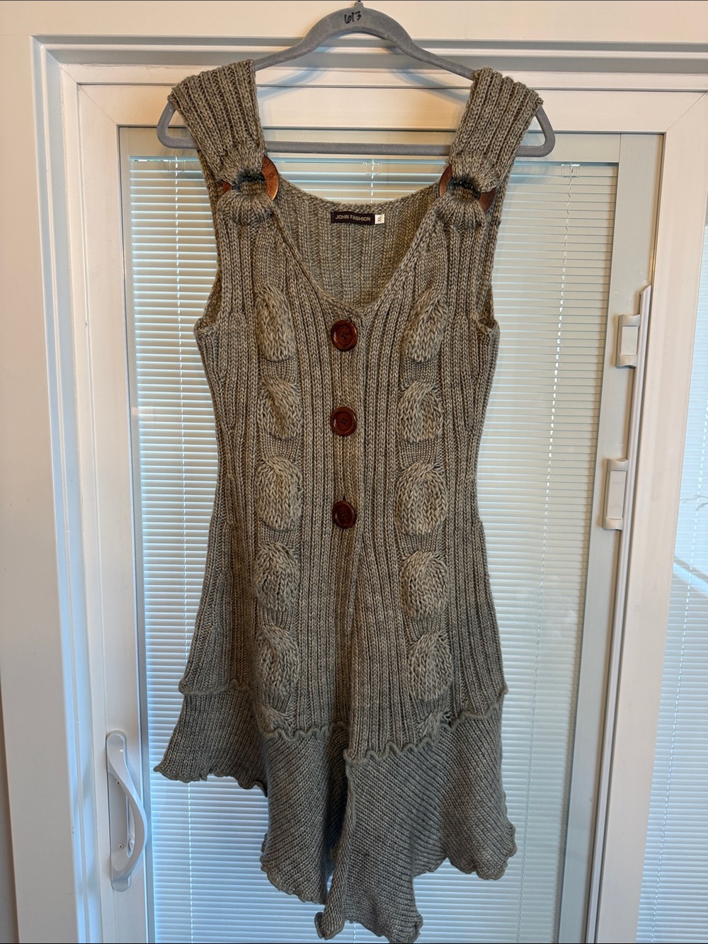 Y2K John FashionTaupe Cable Knit Buttoned Tunic Dress